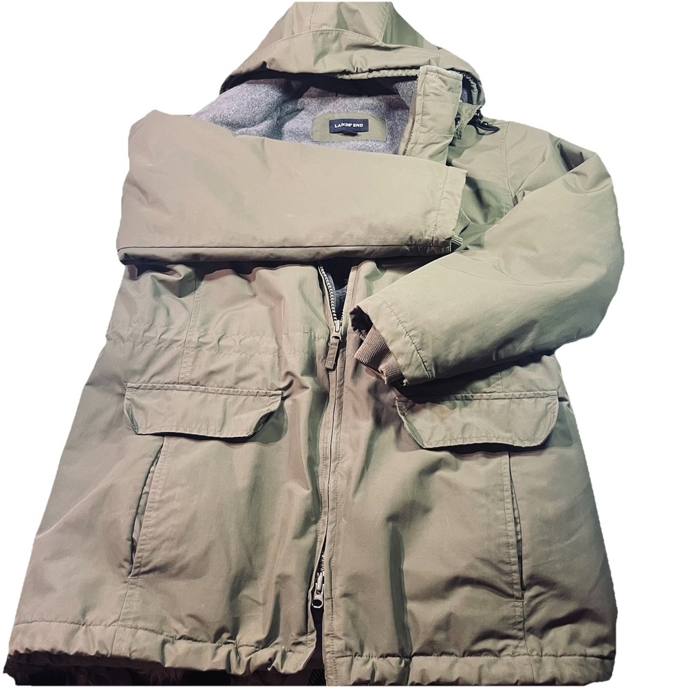 Lands' End‎ Windcheck Thermacheck Womens Large Hooded Coat Insulated EUC Small